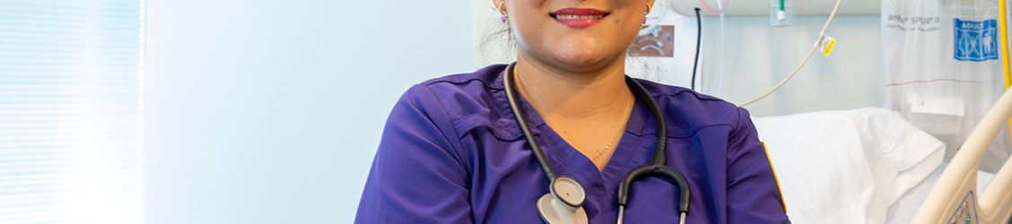 Nursing student in sim lab