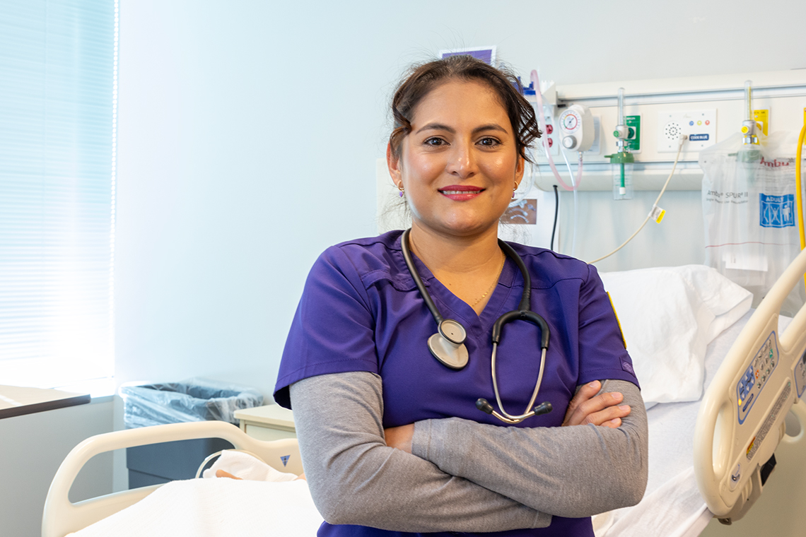 Nursing student in sim lab