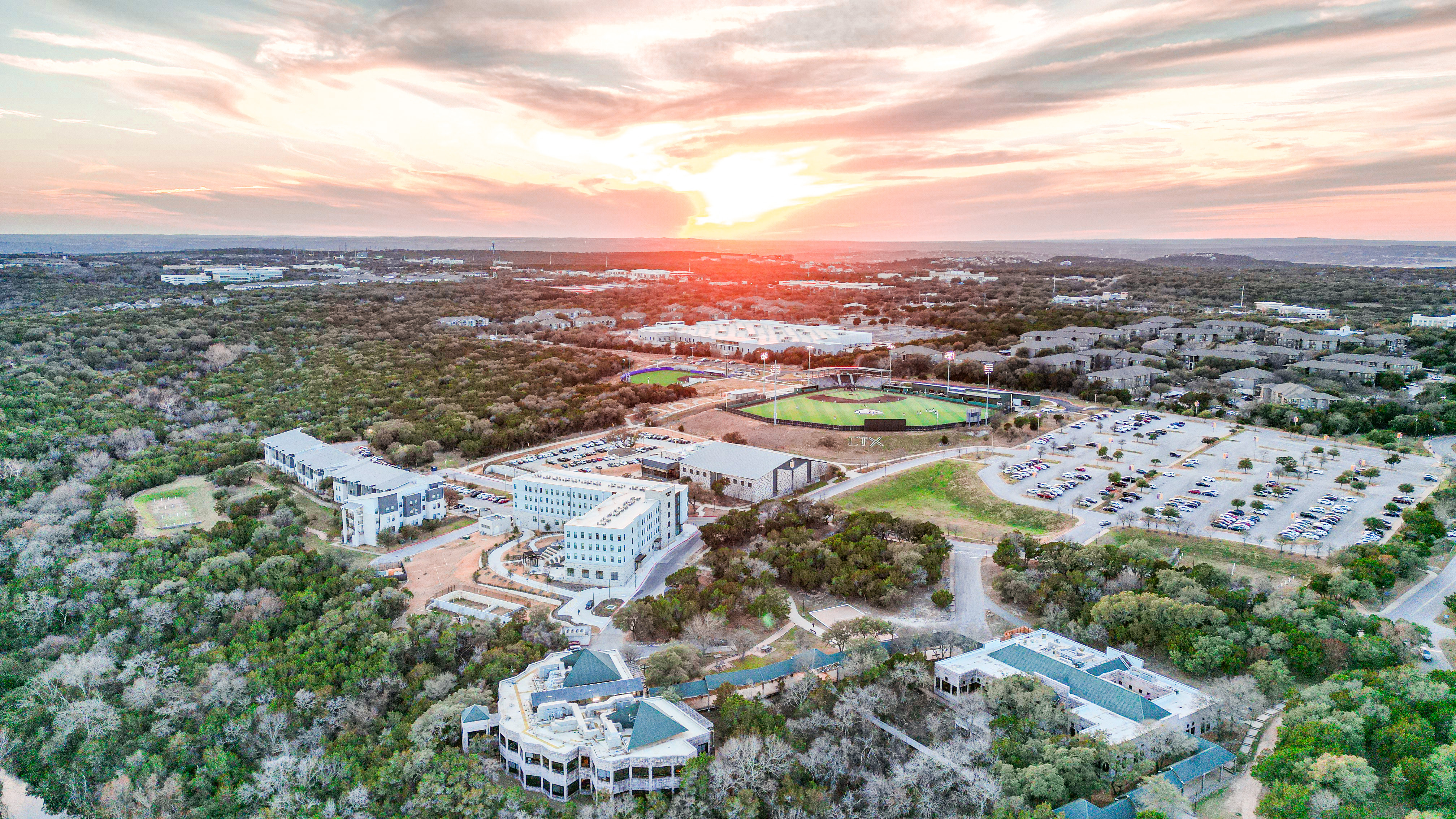 Aerial photo of the Concordia University Texas campus